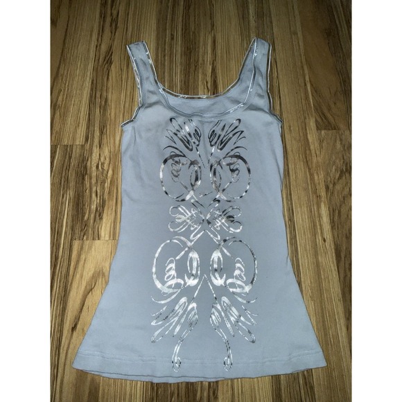 VTG Nike RARE Women's Large Tank Top Blue Silver Ribbed Fitted Tribal Ink